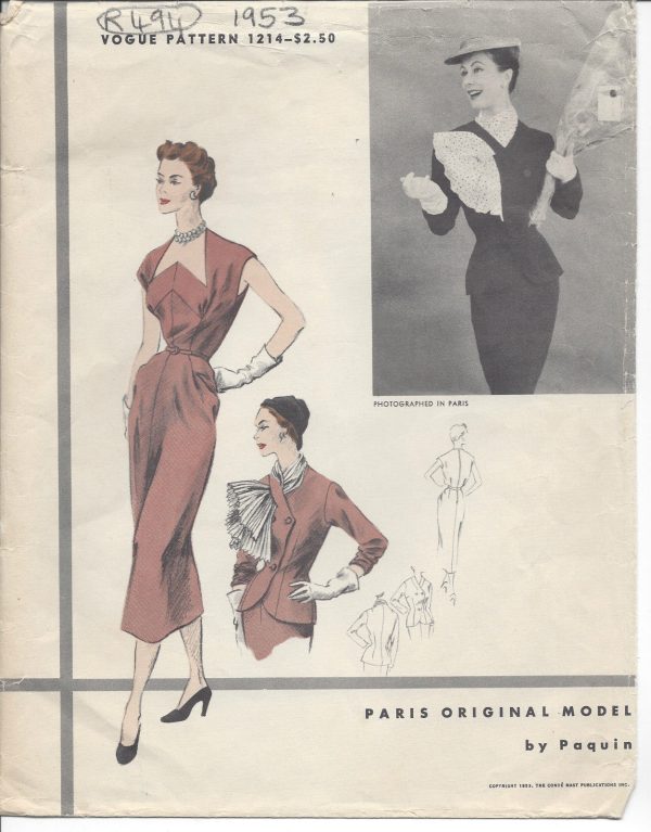 1953-Vintage-VOGUE-Sewing-Pattern-DRESS-JACKET-B30-R494-By-Paquin-251142517347