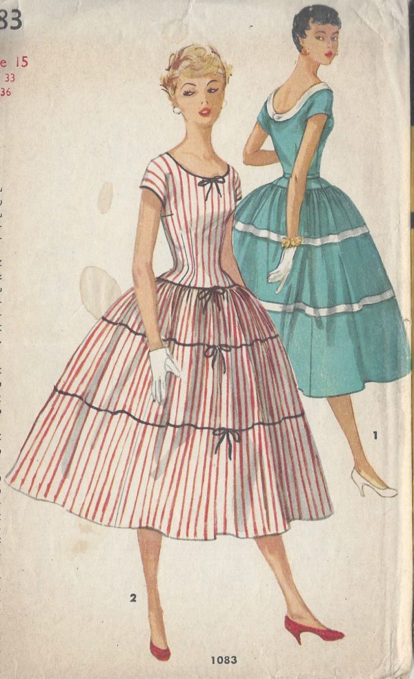 1955-Vintage-Sewing-Pattern-B33-DRESS-R755-251182403617