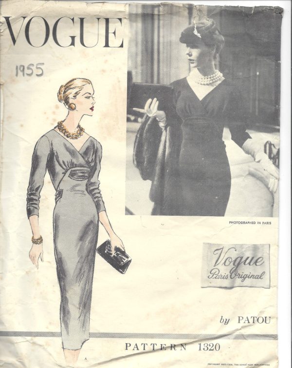1955-Vintage-VOGUE-Sewing-Pattern-DRESS-B34-1475-By-Patou-262001107587