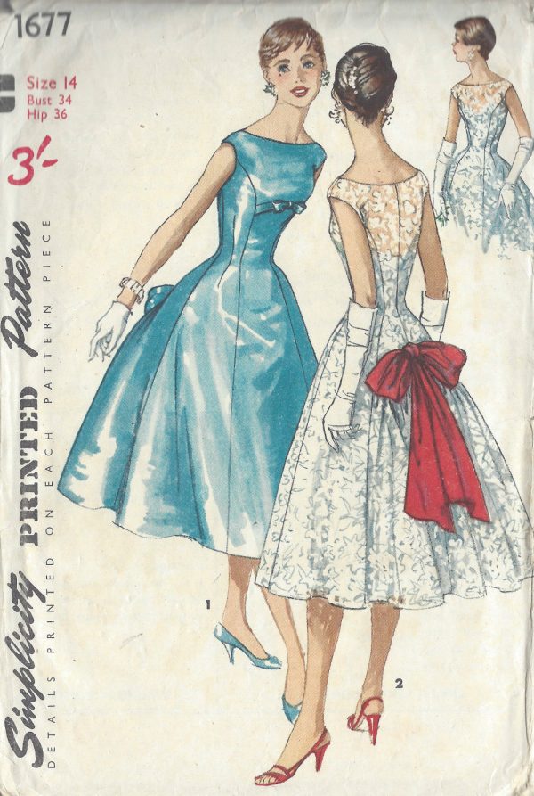 1956-Vintage-Sewing-Pattern-B34-DRESS-R977-261213562547