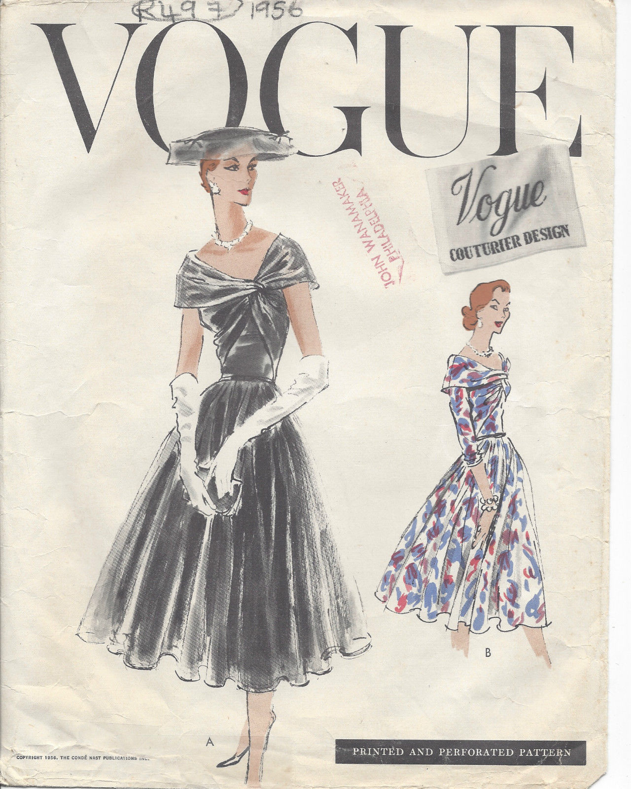 R228 1956 Vintage Vogue Couture Motif B32 " Robe 