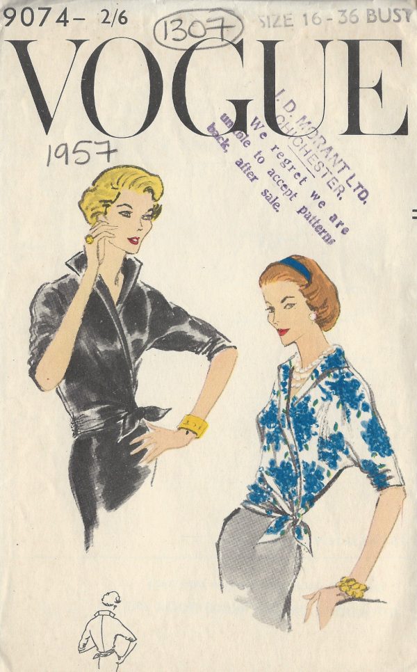 1957-Vintage-VOGUE-Sewing-Pattern-B36-BLOUSE-R1307R-261843872927