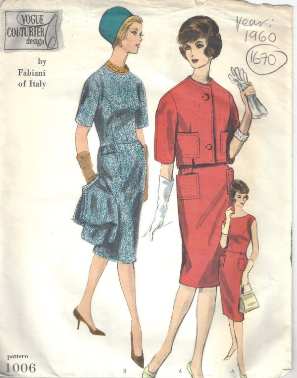 1960-Vintage-VOGUE-Sewing-Pattern-B34-JACKET-DRESS-1670R-Fabiani-of-Italy-252436900867