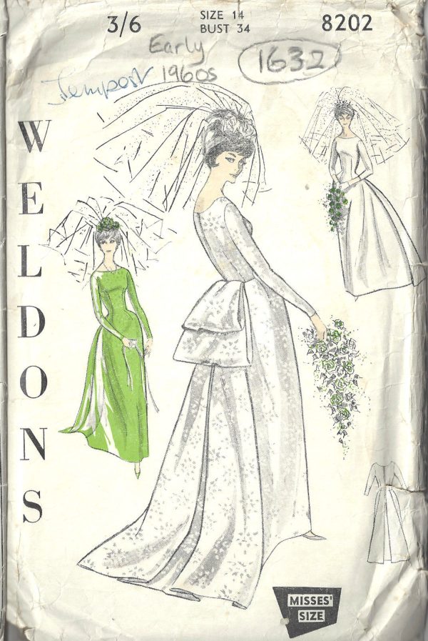 1960s-Vintage-Sewing-Pattern-B34-WEDDING-DRESS-with-or-without-TRAIN-1632-252369869967