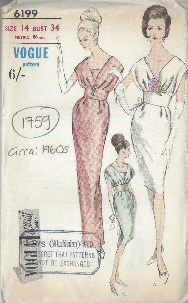 1960s-Vintage-VOGUE-Sewing-Pattern-B34-DRESS-1759-252698790117