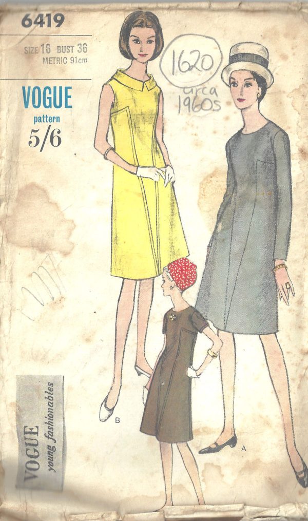 1960s-Vintage-VOGUE-Sewing-Pattern-B36-DRESS-1620-252368710447