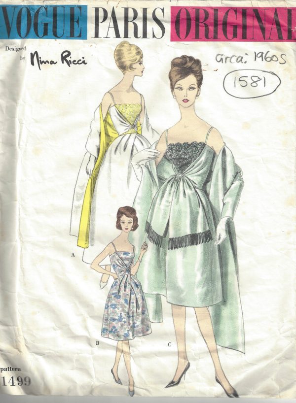 1960s-Vintage-VOGUE-Sewing-Pattern-B36-DRESS-STOLE-PETTICOAT-1581-Nina-Ricci-252315489957