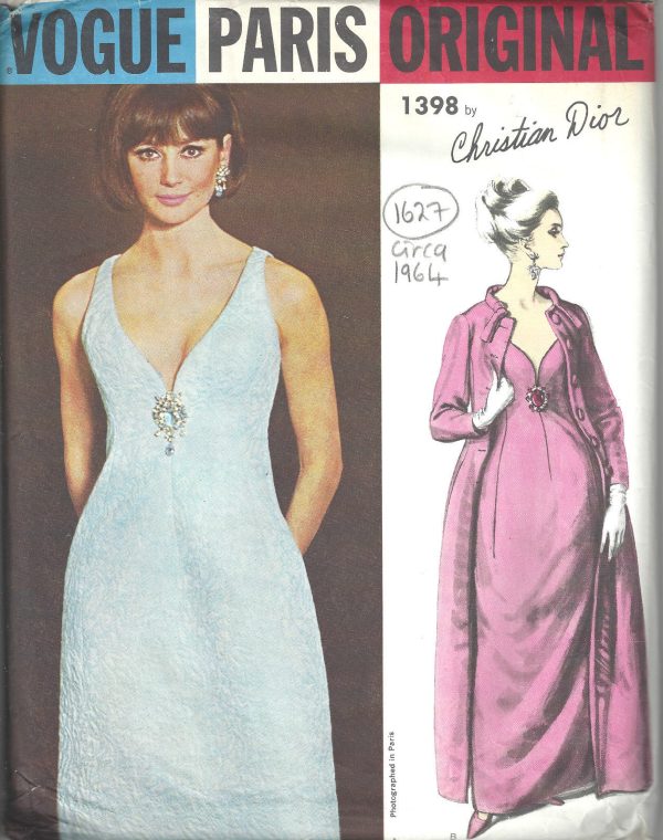 1964-Vintage-VOGUE-Sewing-Pattern-B34-EVENING-DRESS-COAT-1627-CHRISTIAN-DIOR-262408333607