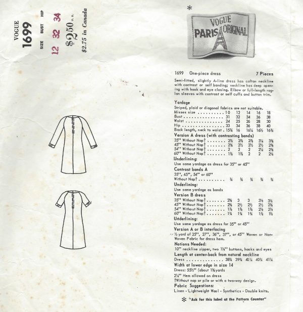 1967-Vintage-VOGUE-Sewing-Pattern-DRESS-B32-1497-By-Patou-252082024947-2