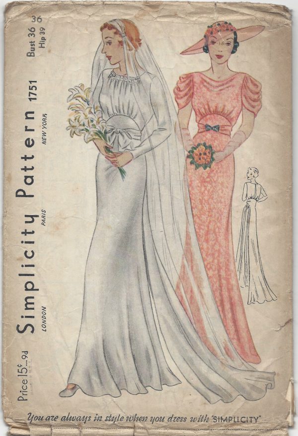 1939-Vintage-Sewing-Pattern-B36-WEDDING-BRIDEMAID-DRESS-R851-261163691838
