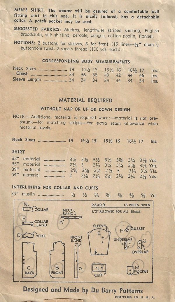 1939-Vintage-Sewing-Pattern-Size15-12-Chest-40-MENS-SHIRT-1779-262797135598-2