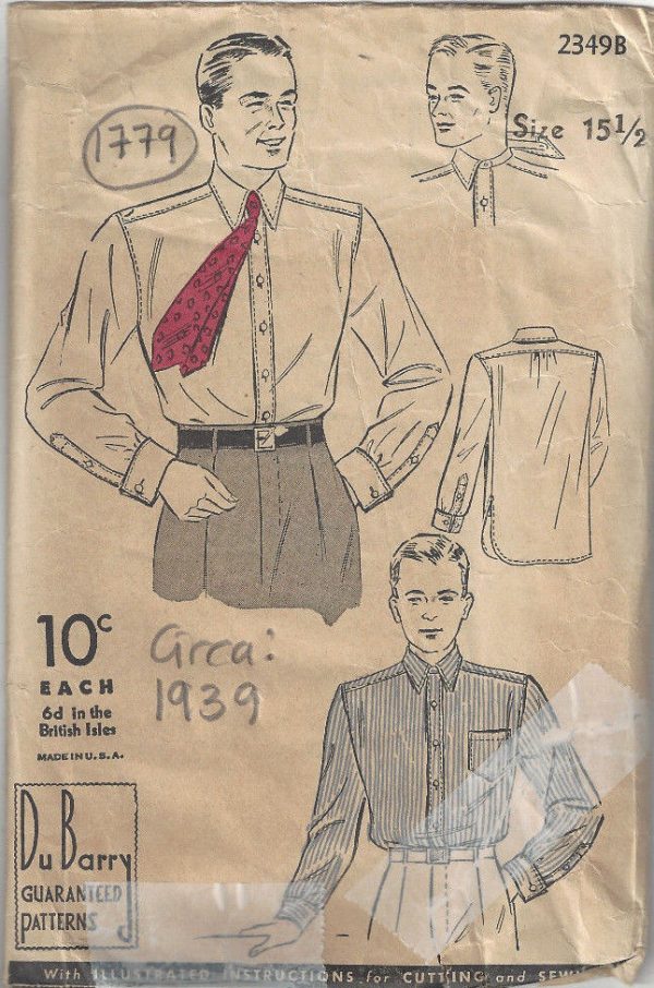 1939-Vintage-Sewing-Pattern-Size15-12-Chest-40-MENS-SHIRT-1779-262797135598