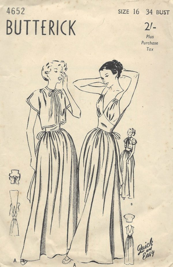 1940s-Vintage-Sewing-Pattern-B34-NIGHTGOWN-BED-JACKET-1479-262003775348