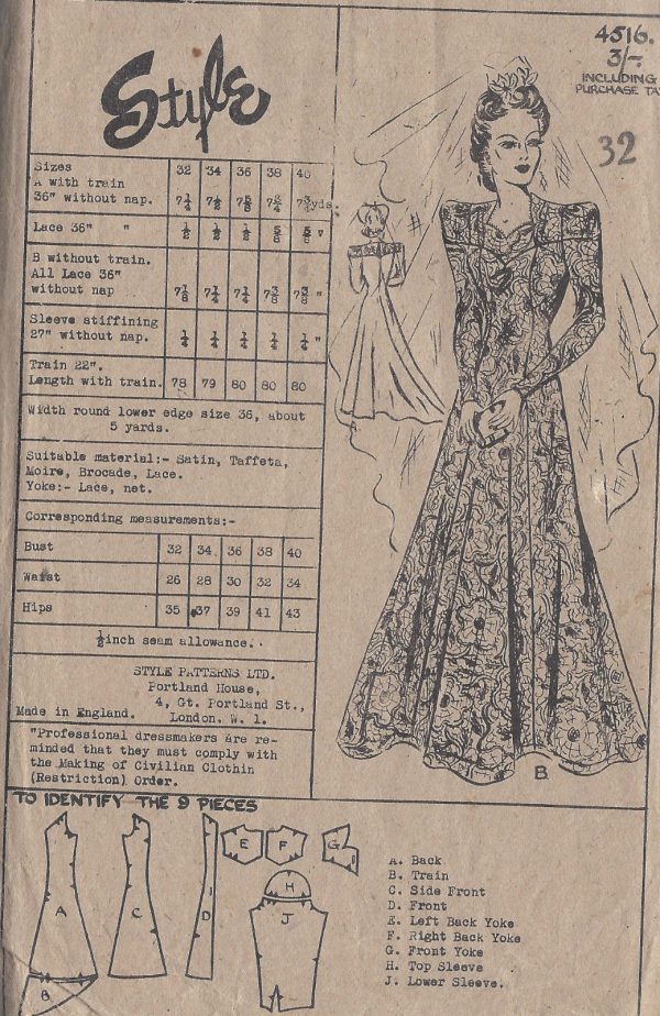 1940s-WW2-Vintage-Sewing-Pattern-B32-WEDDING-GOWN-DRESS-1445R-252004977258-2