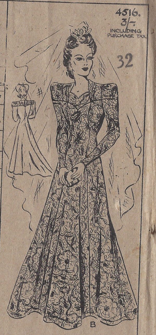 1940s-WW2-Vintage-Sewing-Pattern-B32-WEDDING-GOWN-DRESS-1445R-252004977258