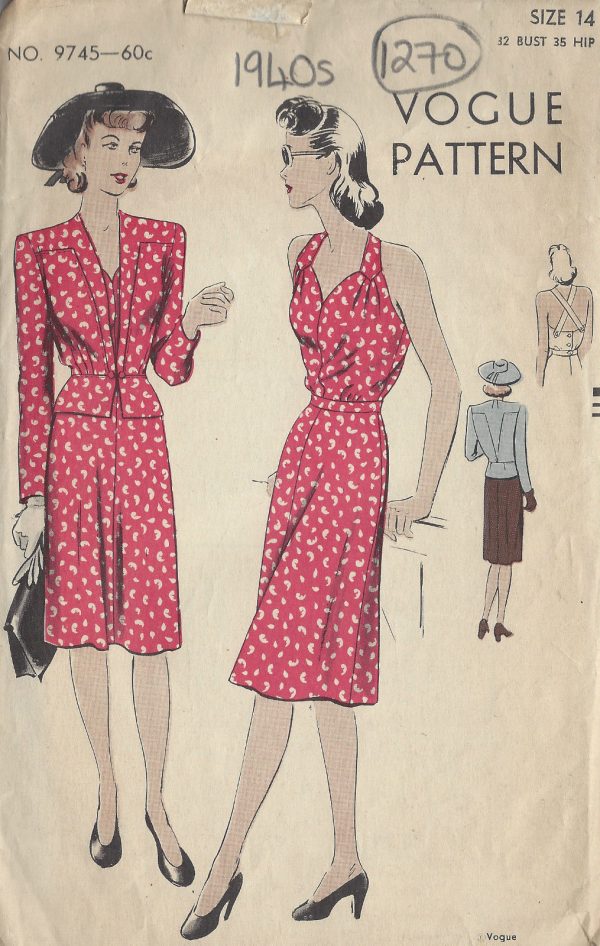 1940 Vintage Vogue Sewing Pattern Blouse Shirt 5687 Daisys Wartime 1940s