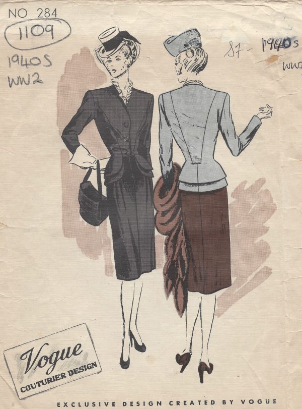 1940s-WW2-Vintage-VOGUE-Sewing-Pattern-B34-SUIT-JACKET-SKIRT-1109-261318844398
