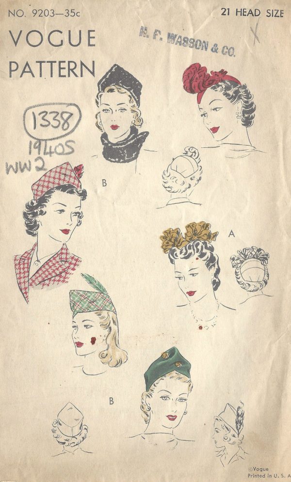 1940s-WW2-Vintage-VOGUE-Sewing-Pattern-S21-HATS-1358-261672039348