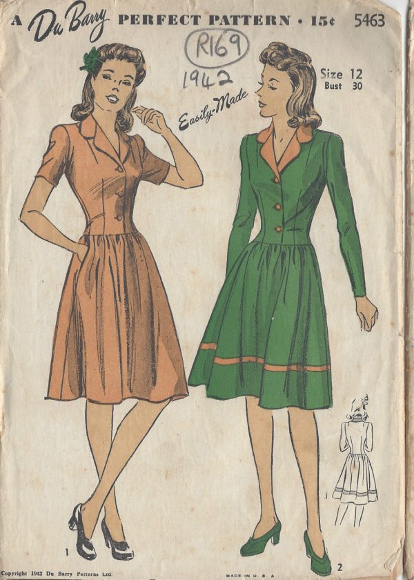 1942-Vintage-Sewing-Pattern-B30-DRESS-R169-By-Du-Barry-251182924448