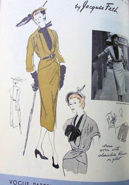 1950s-Vintage-VOGUE-Sewing-Pattern-B34-JACKET-SKIRT-BLOUSE-1113-Jaques-Fath-261302086758
