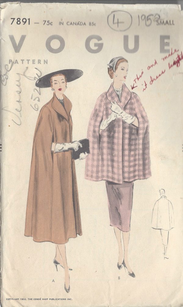 1952-Vintage-VOGUE-Sewing-Pattern-CAPE-B30-32-R709-251174296948
