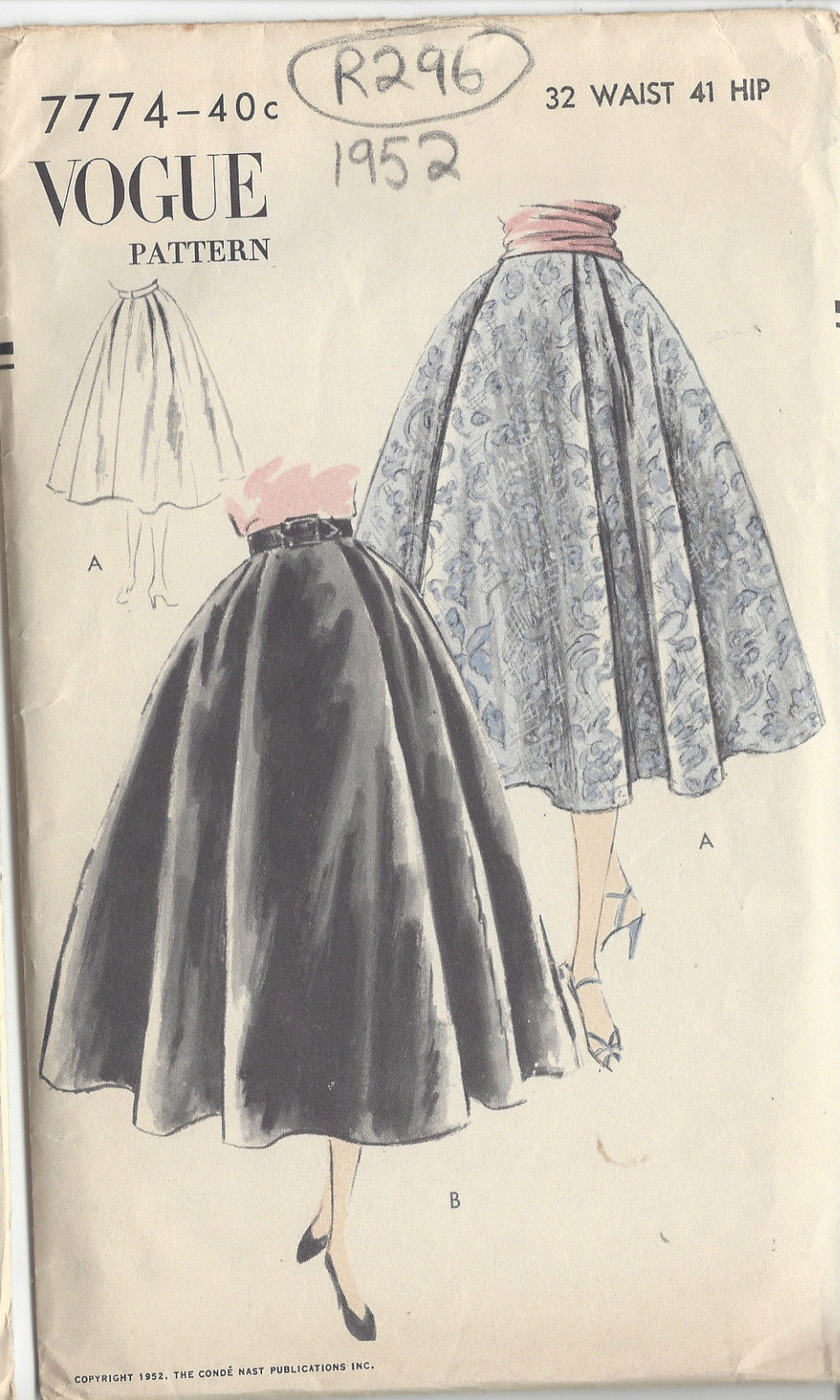 1952 Vintage VOGUE Sewing Pattern SKIRT W32