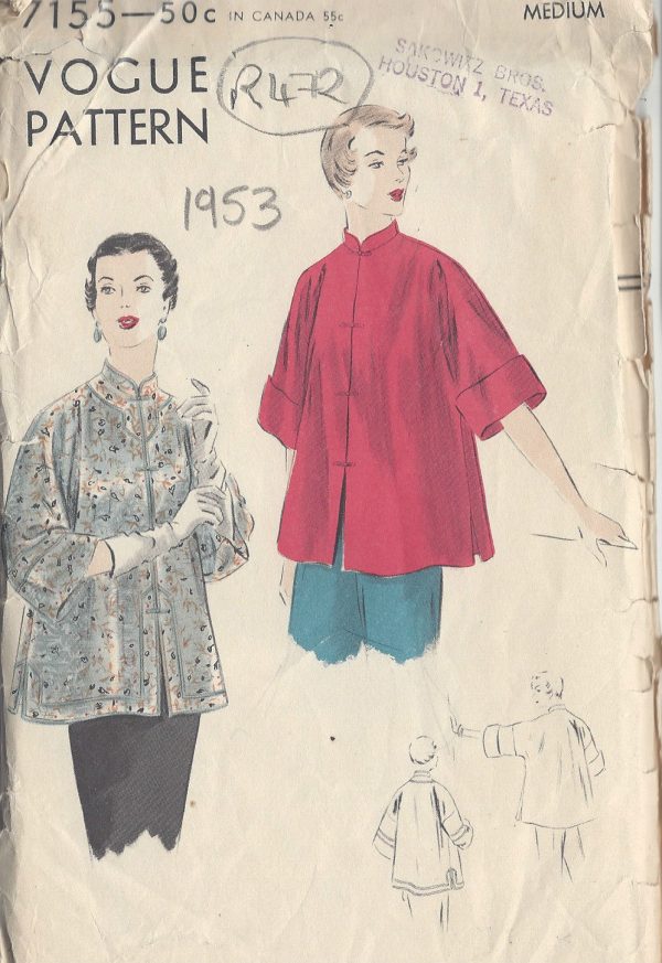 1953-Vintage-VOGUE-Sewing-Pattern-B34-36-COOLIE-COAT-R472-251151589088