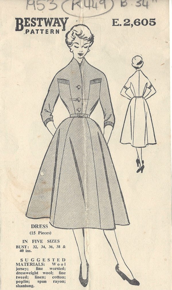 1954-Vintage-Sewing-Pattern-B34-DRESS-R449-251153252608