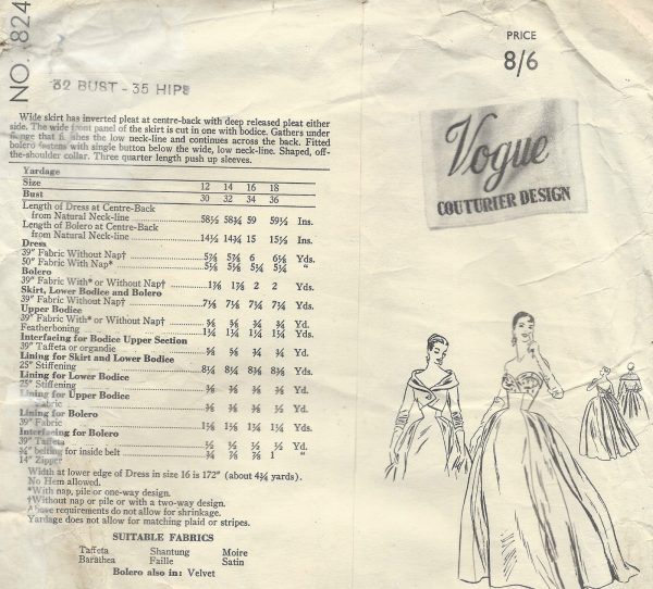 1954-Vintage-VOGUE-Sewing-Pattern-B32-DRESS-EVENING-GOWN-BOLERO-JACKET-1365-262559240578-2
