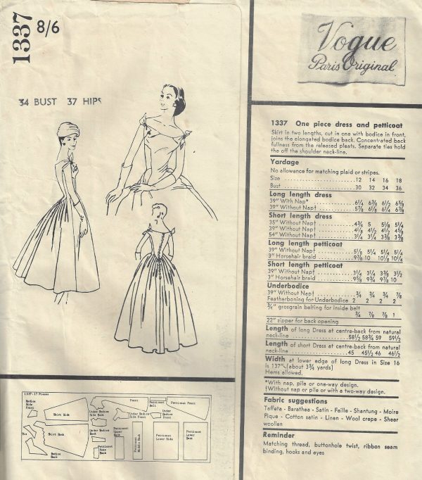 1956-Vintage-VOGUE-Sewing-Pattern-B34-DRESS-PETTICOAT-1579-By-JACQUES-HEIM-252315483178-2