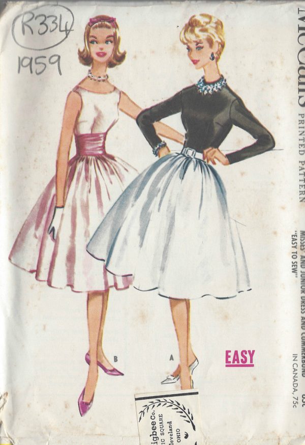 1959-Vintage-Sewing-Pattern-B32-DRESS-CUMMERBUND-R334-251161098838