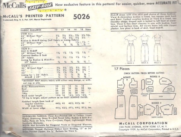 1959-Vintage-Sewing-Pattern-B34-DRESS-1482-252825054468-2