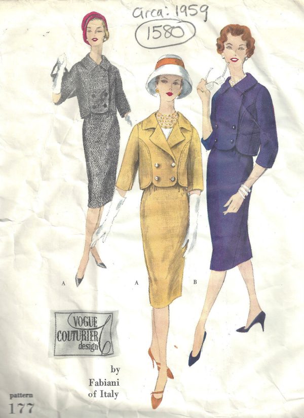 1959-Vintage-VOGUE-Sewing-Pattern-B36-JACKET-SKIRT-1580-By-Fabiani-of-Italy-252315497788
