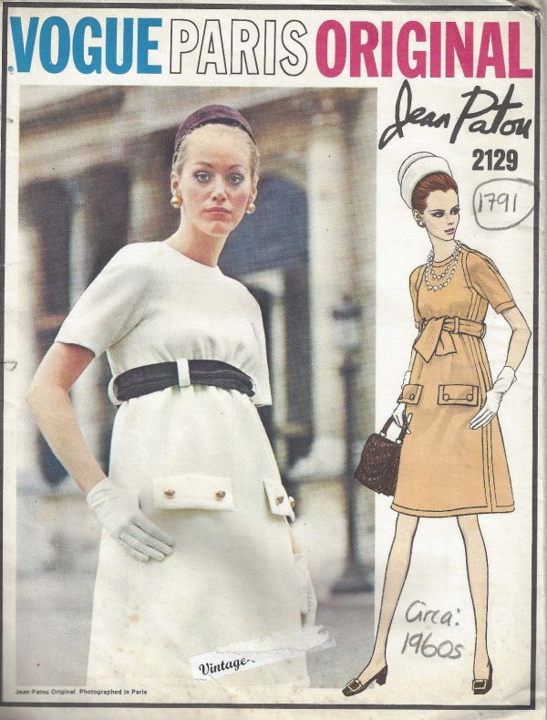1960s-Vintage-VOGUE-Sewing-Pattern-DRESS-B31-12-1791-By-Jean-Patou-252811745668