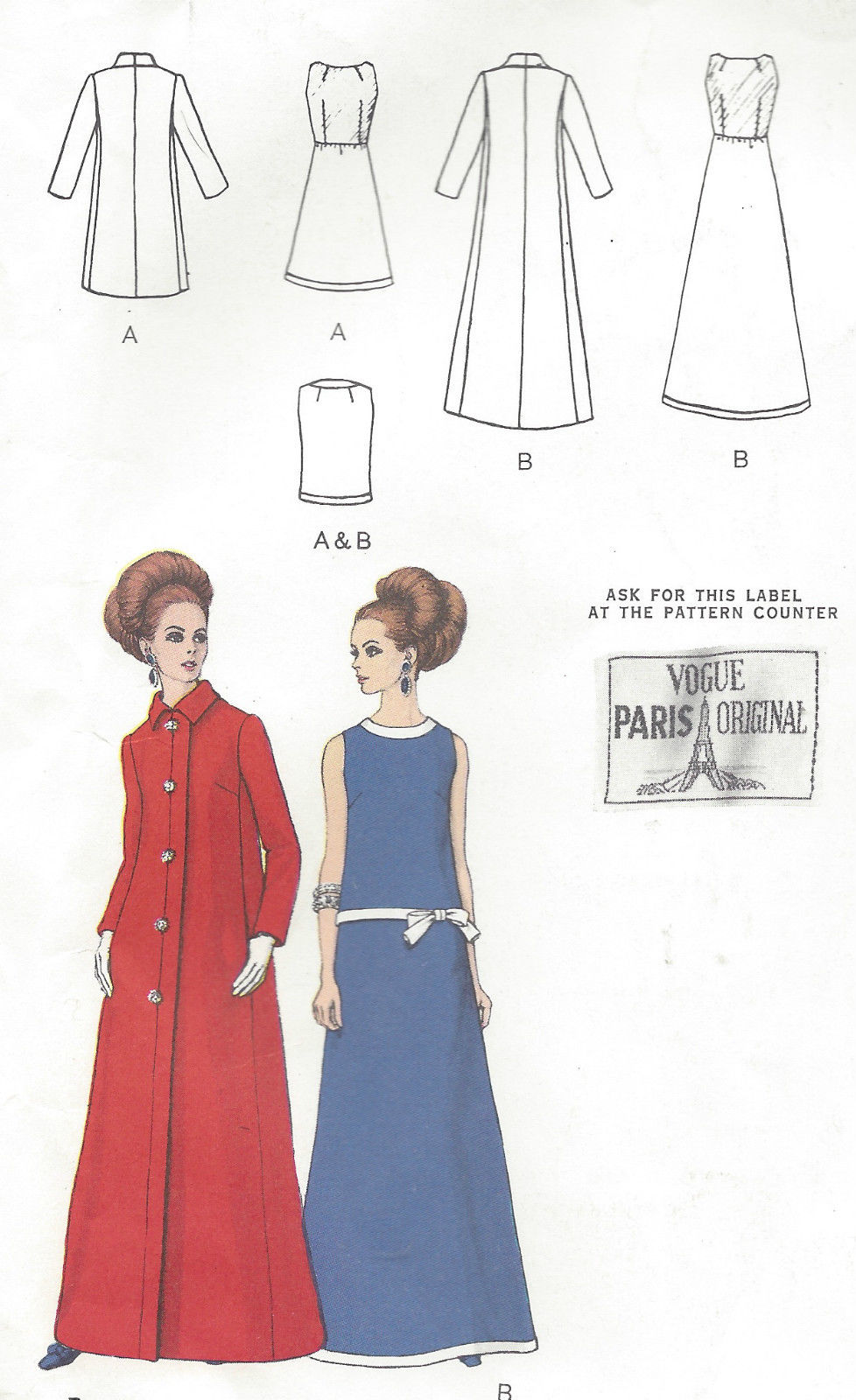 1177 1968 Vintage VOGUE Sewing Pattern DRESS B32 1/2" By 'Patou' 