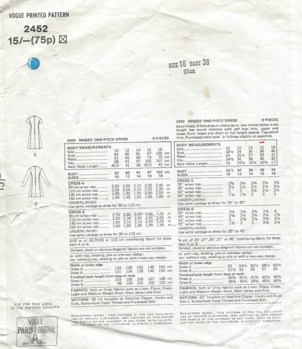 1970-Vintage-VOGUE-Sewing-Pattern-B38-DRESS-1496-By-PIERRE-BALMAIN-262036414458-2
