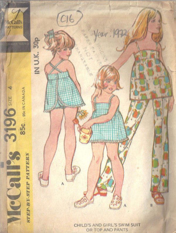 1972-Childrens-Vintage-Sewing-Pattern-S4-B23-SWIMSUIT-TOP-PANTS-C16-262604713178