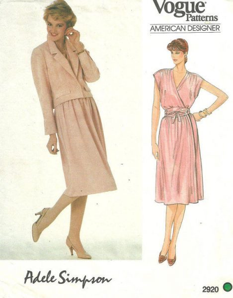 1980s-Vintage-VOGUE-Sewing-Pattern-B36-JACKET-DRESS-BELT-1708R-Adele-Simpson-262559813428