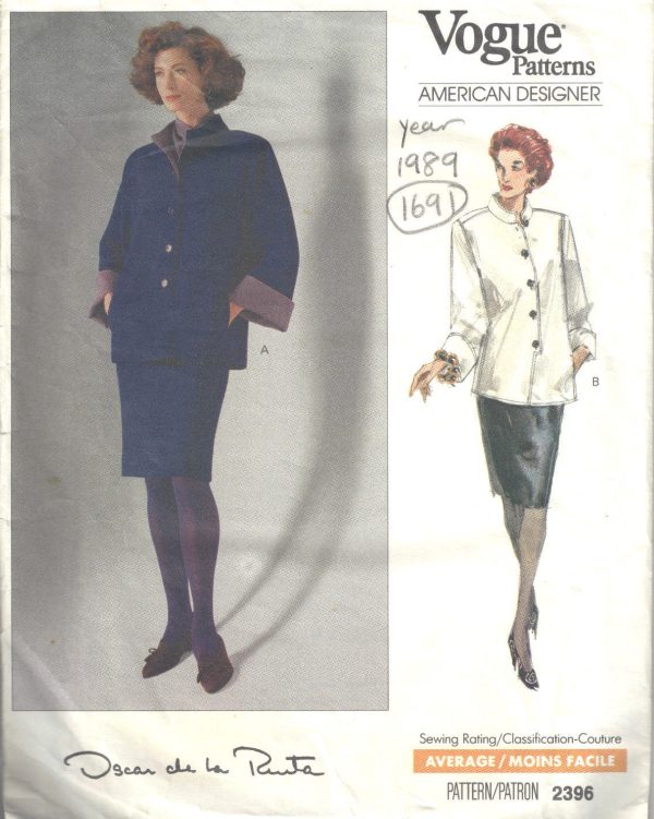 1989-VOGUE-Sewing-Pattern-B36-38-40-TOP-SKIRT-SCARF-1691-Oscar-De-La-Renta-262557520368