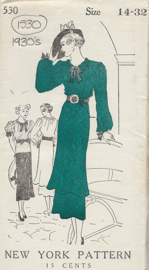 1930s-Vintage-Sewing-Pattern-B32-DRESS-TUNIC-BLOUSE-1530R-262080975579