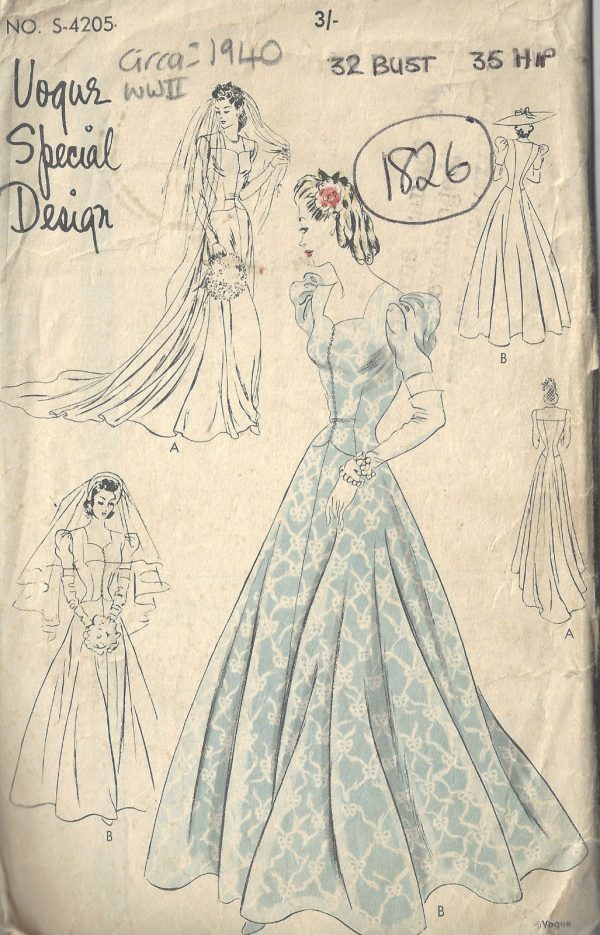 1940-WW2-Vintage-VOGUE-Sewing-Pattern-B32-WEDDING-BRIDAL-GOWN-DRESS-1826-252882903149