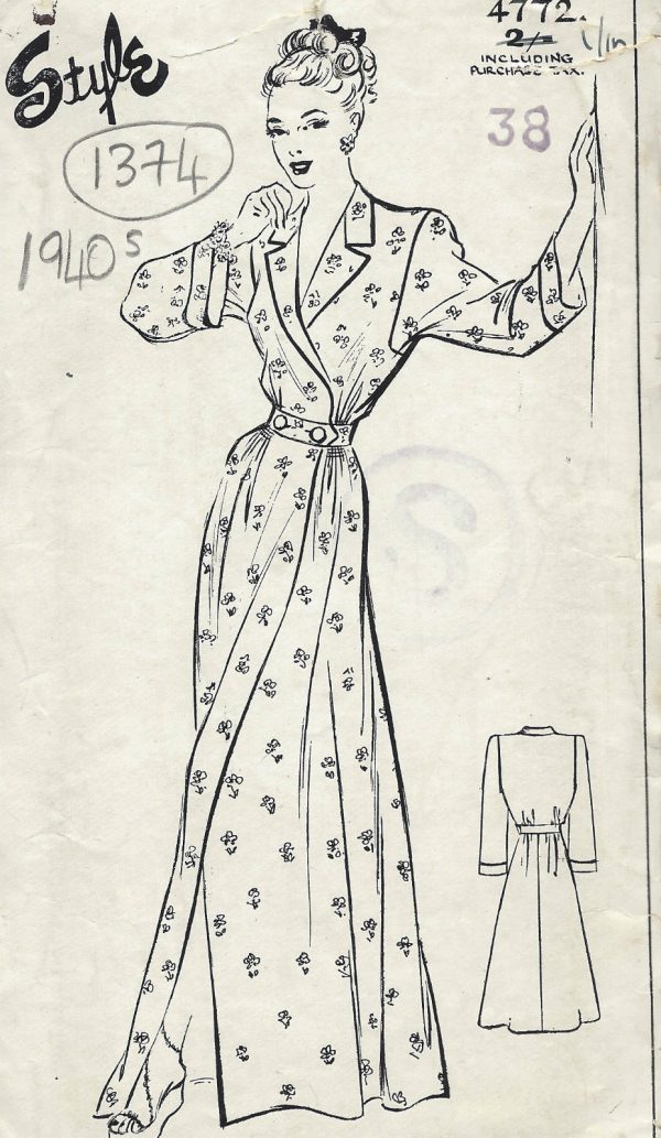 1940s-WW2-Vintage-Sewing-Pattern-B38-HOUSE-COAT-DRESSING-GOWN-1374-251774964529