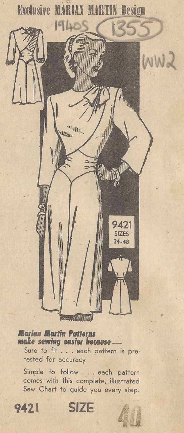 1940s-WW2-Vintage-Sewing-Pattern-B40-DRESS-1355-By-MARIAN-MARTIN-261672024079