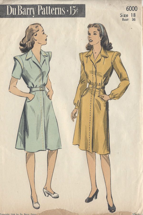1944-WW2-Vintage-Sewing-Pattern-B36-DRESS-R671-By-Du-Barry-251453785389