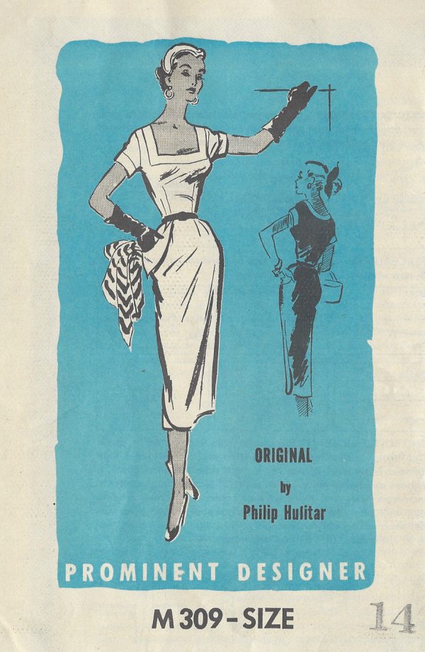 1950s-Vintage-Sewing-Pattern-B32-DRESS-R853-By-Philip-Hulitar-261163872299