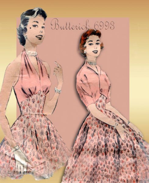 1950s-Vintage-Sewing-Pattern-B32-HALTER-NECK-DRESS-BOLERO-JACKET-R789-261895161849-2