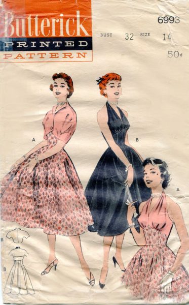 1950s-Vintage-Sewing-Pattern-B32-HALTER-NECK-DRESS-BOLERO-JACKET-R789-261895161849