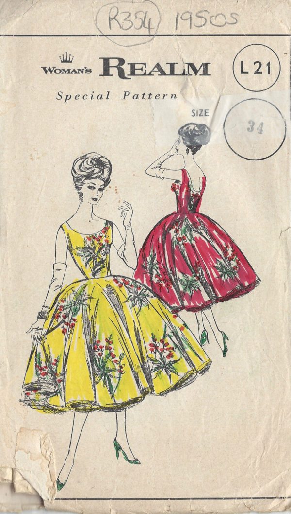 1950s-Vintage-Sewing-Pattern-DRESS-B34-R354-251157976139