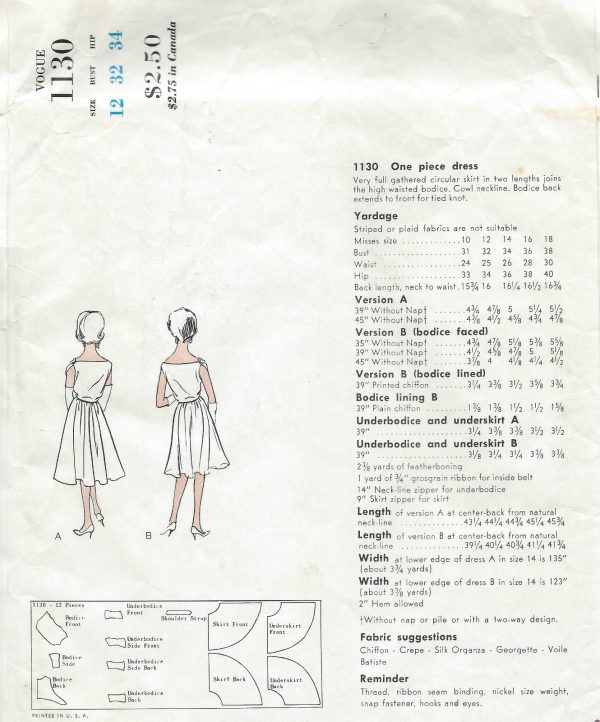 1950s-Vintage-VOGUE-Sewing-Pattern-B32-DRESS-1385-By-Fabiani-of-Italy-261733689649-3