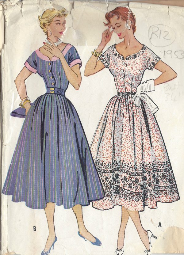 1953-Vintage-Sewing-Pattern-DRESS-B34-R12-251144923169